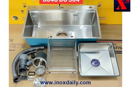 Chậu một hộc hạ bậc dày 3.5 có khay + rổ